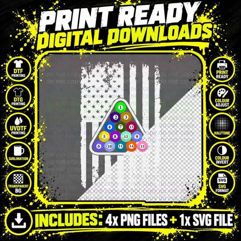 Billiard Balls in Triangle Billiards T-Shirt Png SVG Digital Bundle