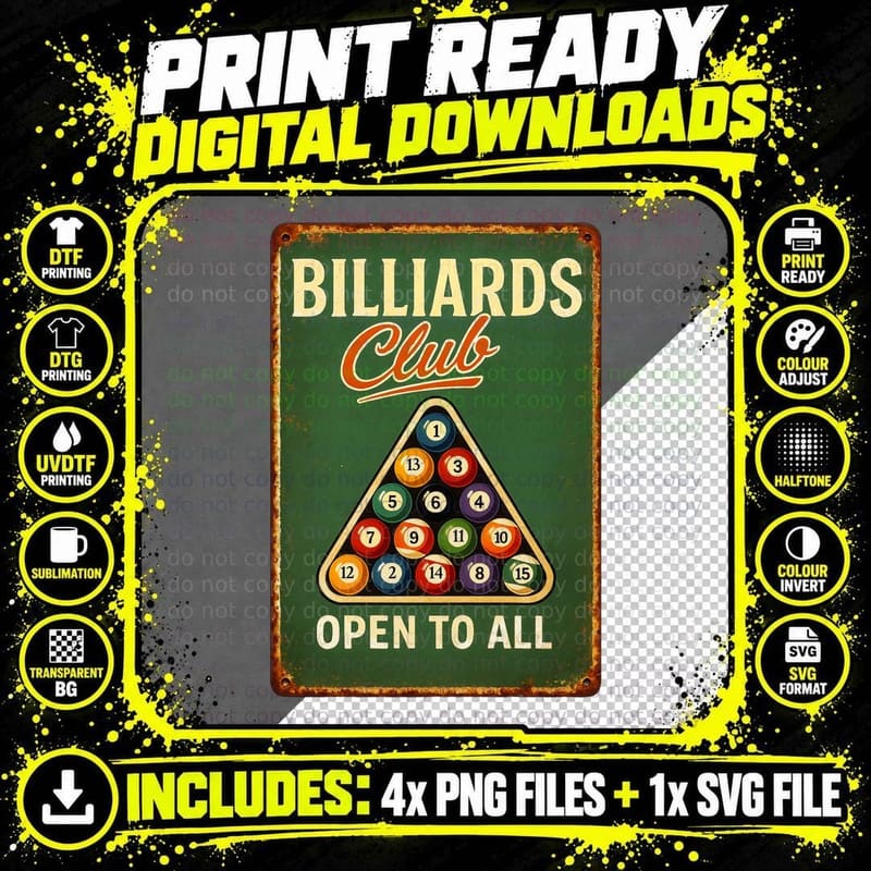 Billiards Club Open to All Billiards T-Shirt Png SVG Digital Bundle