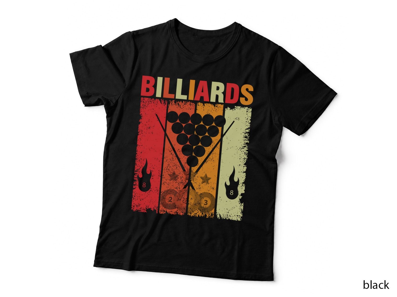 Billiards T-Shirt, Billiards Pool Balls Flame Stars Graphic Tee