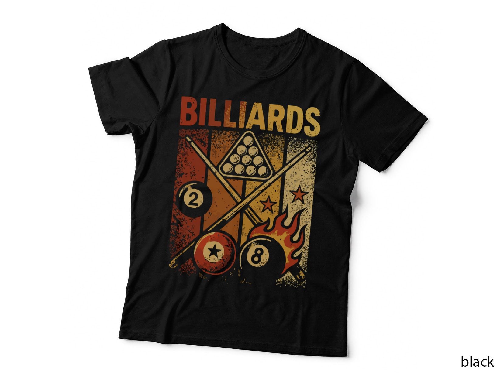 Billiards T-Shirt, Billiards Pool Balls Stars Flame Graphic Tee