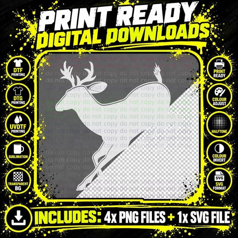 Black Deer Silhouette Running T-Shirt Png SVG Digital Bundle