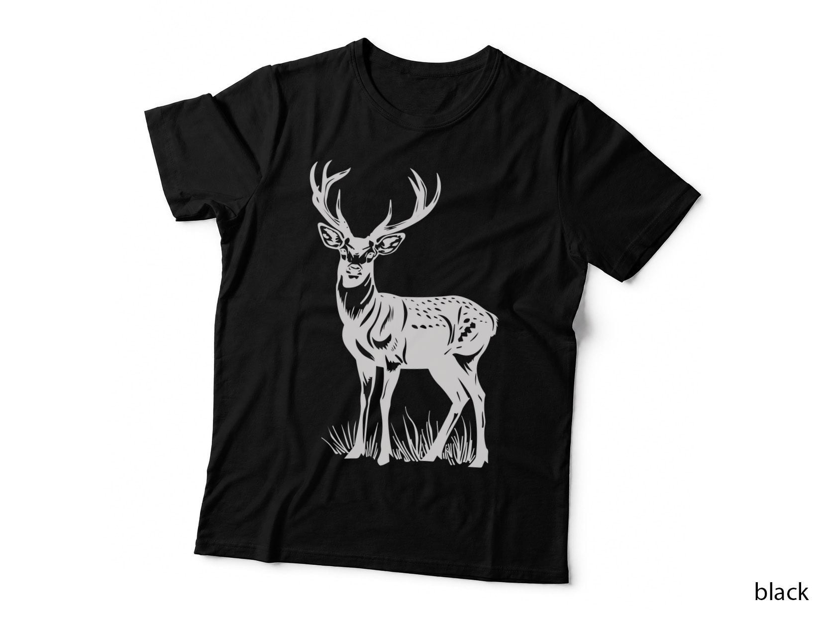 Black Deer Silhouette Standing Tall T-Shirt, Trendy Graphic Tee