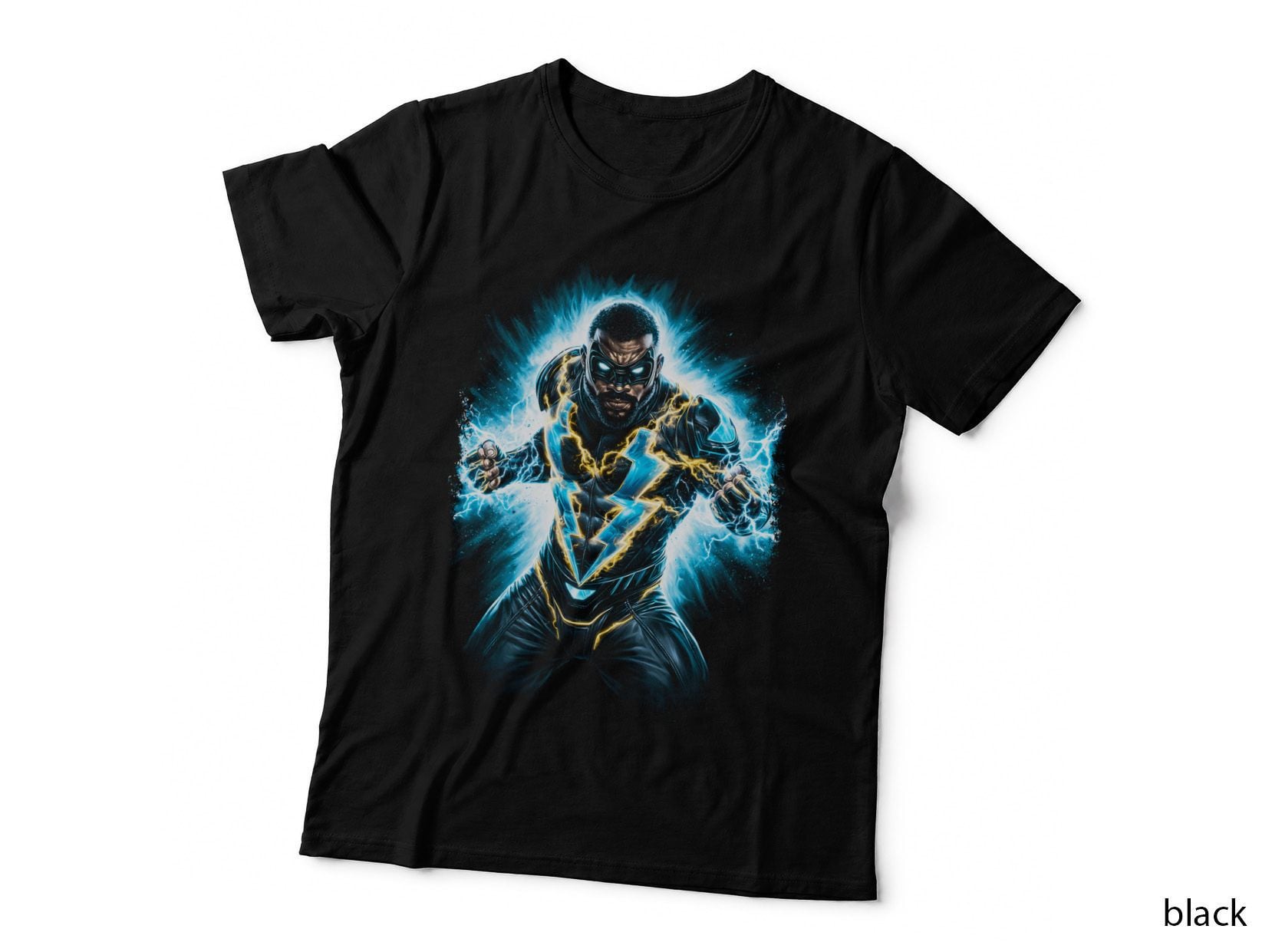 Black Lightning T-Shirt, Halftone Lightning Strike Hero Graphic Tee