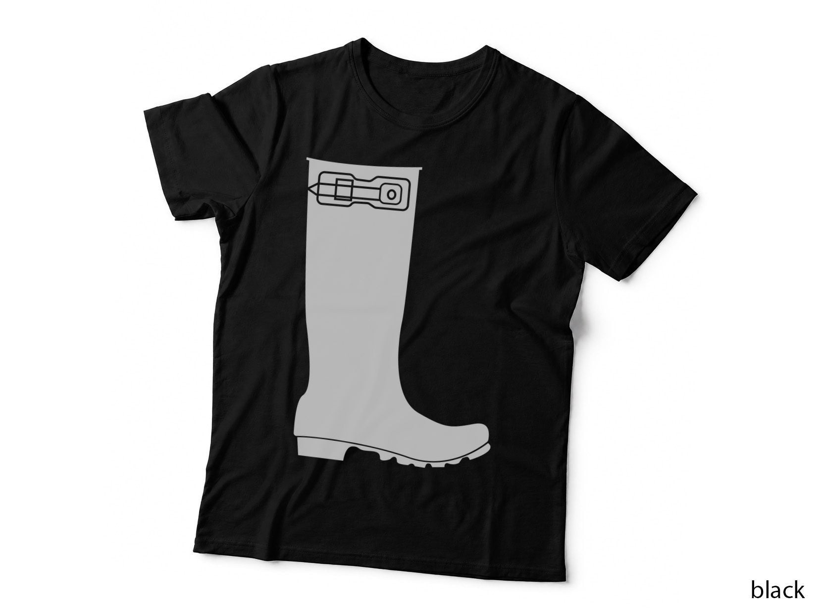 Black Rain Boot Silhouette T-Shirt, Trendy Graphic Tee, Cool Design Shirt