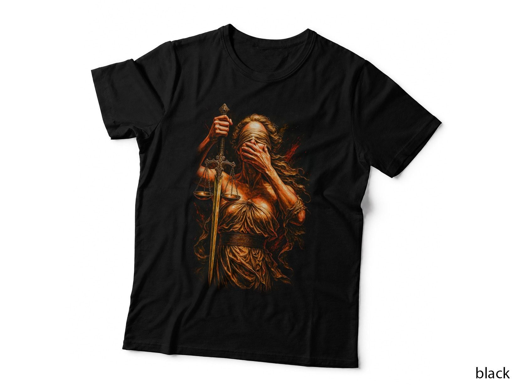 Blind Justice T-Shirt, Halftone Greek Goddess Scales Graphic Tee