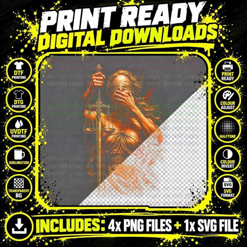 Blind Justice T-Shirt, Halftone Greek Goddess Scales Png SVG Digital Bundle