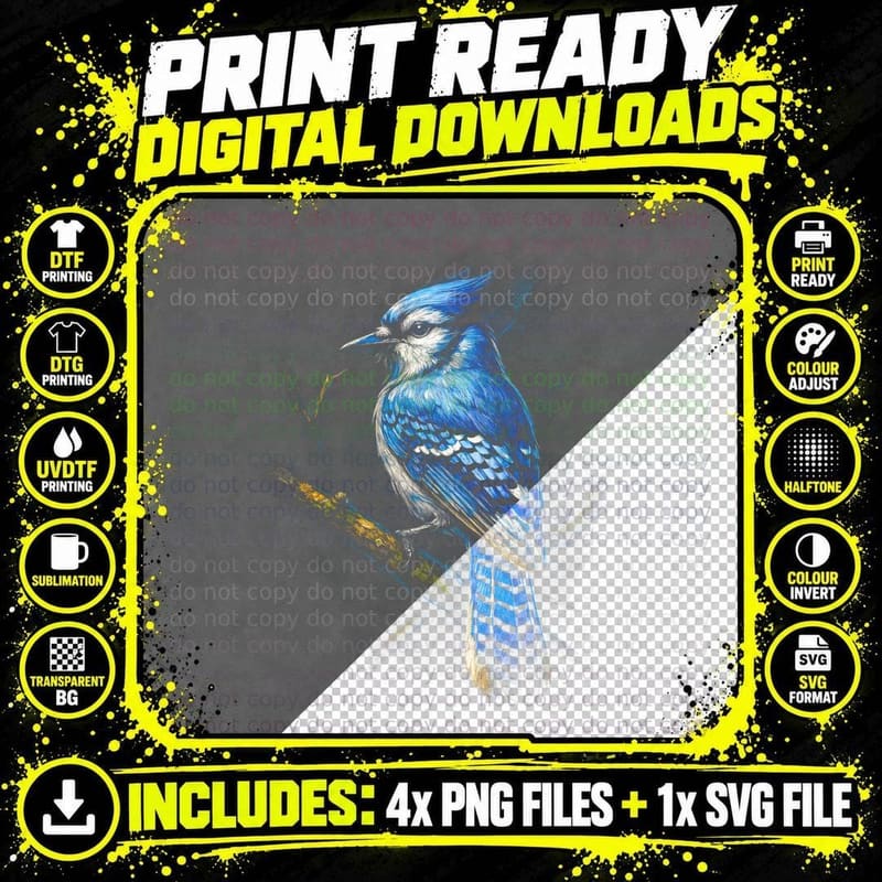 Blue Jay T-Shirt, Halftone Crested Blue Jay Graphic Tee Png SVG Digital Bundle
