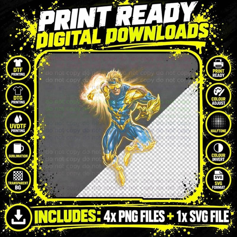 Booster Gold T-Shirt, Halftone Golden Booster Hero Png SVG Digital Bundle