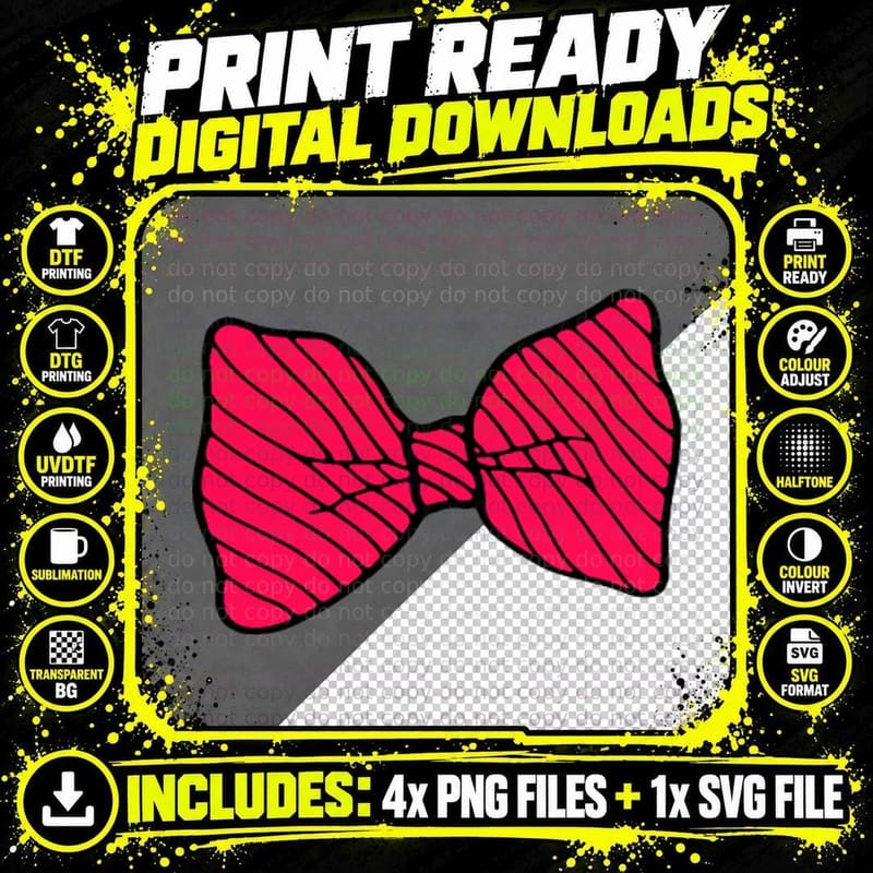 Bright Pink Striped Bow Tie T-Shirt, Trendy Graphic Tee Png SVG Digital Bundle