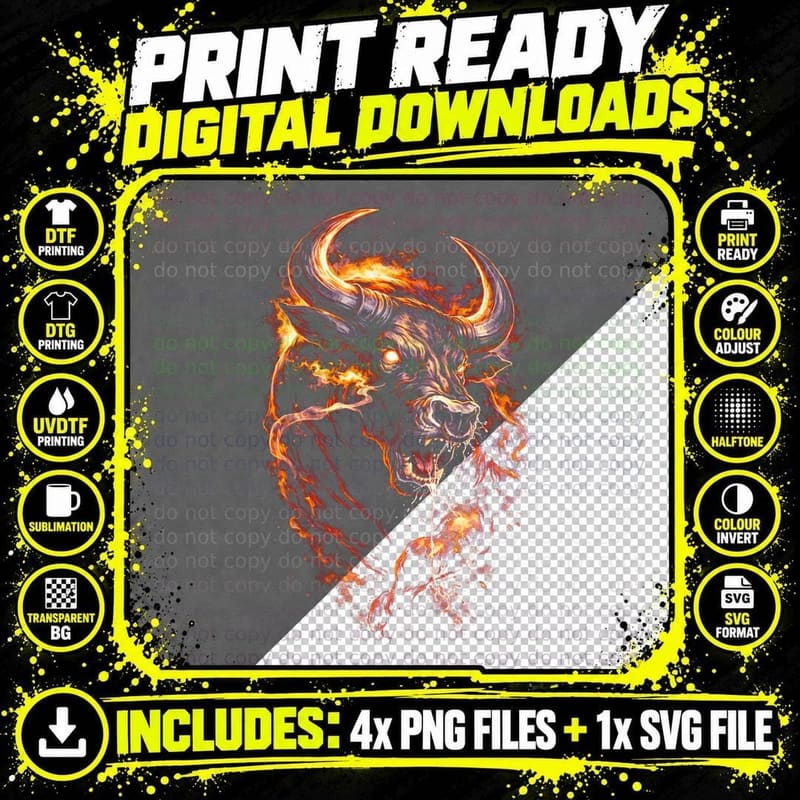 Bull T-Shirt, Halftone Glowing Horn Bull Graphic Tee Png SVG Digital Bundle