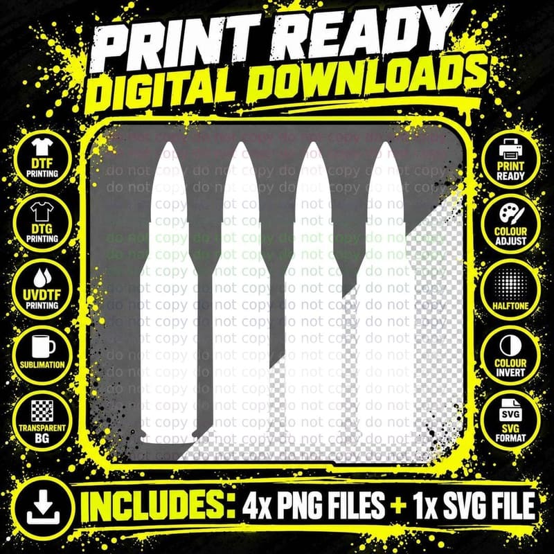 Bullet Silhouettes T-Shirt, Trendy Graphic Tee Png SVG Digital Bundle