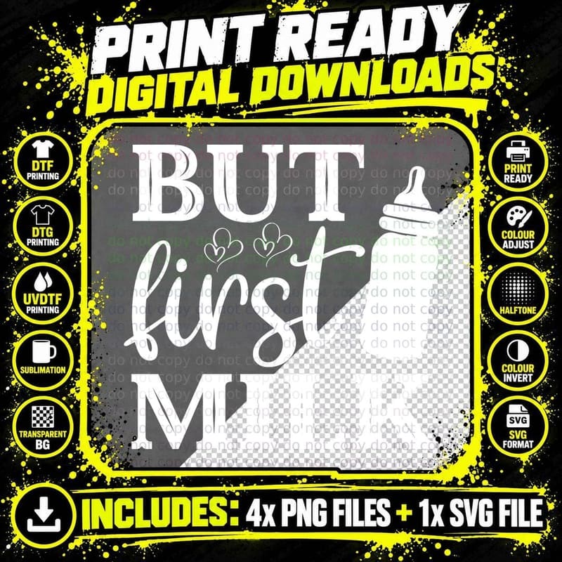 But First Milk Baby T-Shirt, Baby Bottle Silhouette with Png SVG Digital Bundle