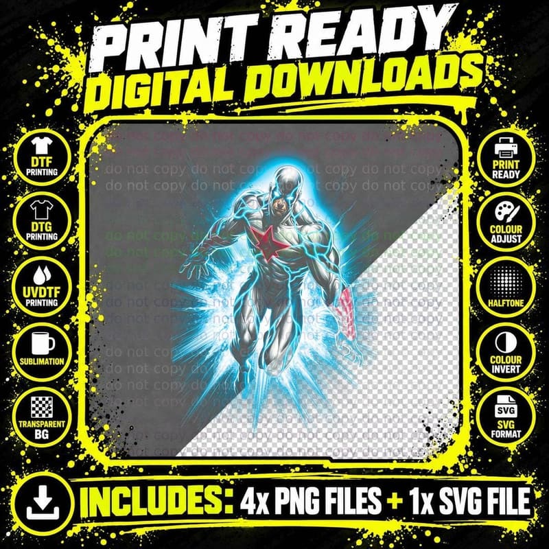 Captain Atom T-Shirt, Halftone Atomic Energy Hero Png SVG Digital Bundle