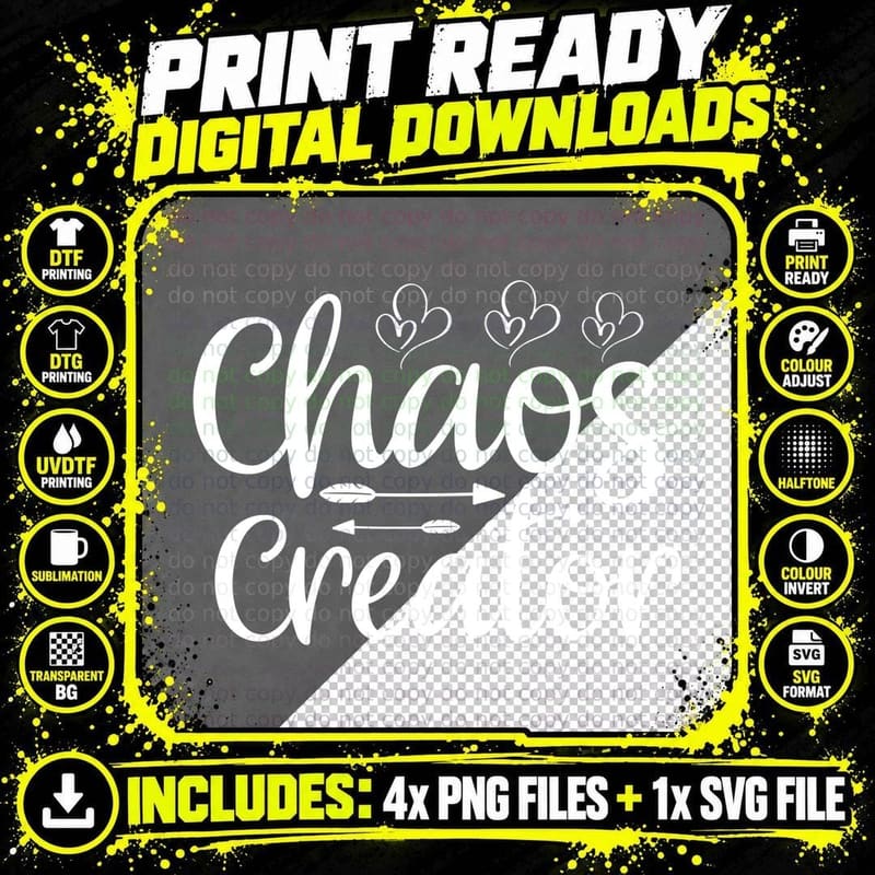Chaos Creator Baby T-Shirt, Feather Arrows Hearts on Png SVG Digital Bundle