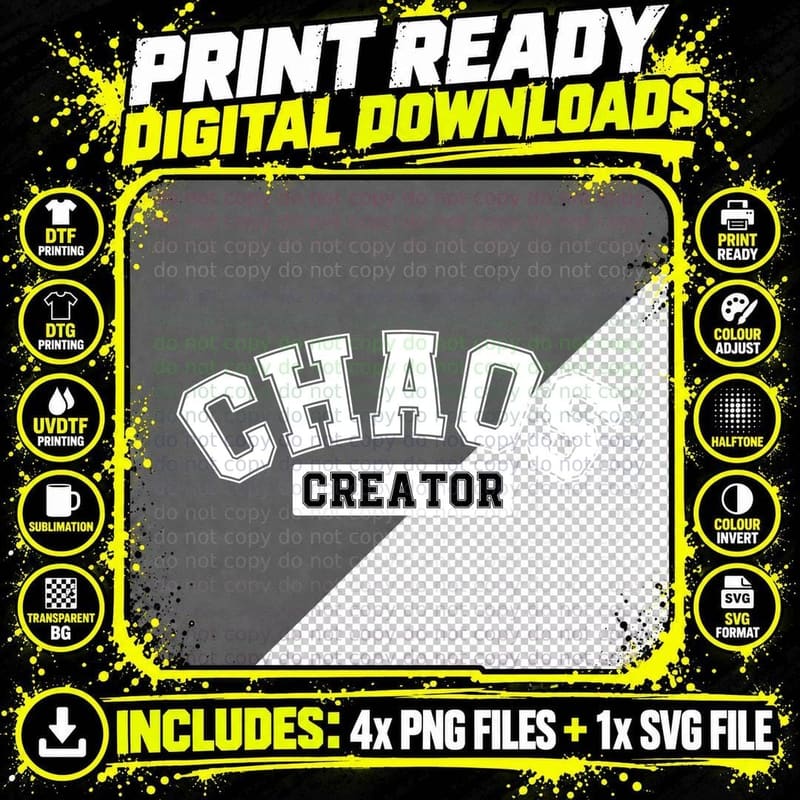 Chaos Creator T-Shirt, Bold Letters on a Gray Background Png SVG Digital Bundle