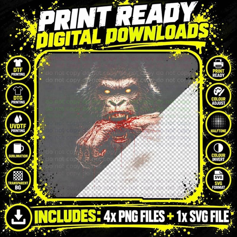 Chimpanzee T-Shirt, Halftone Angry Chimp Blood Graphic Png SVG Digital Bundle