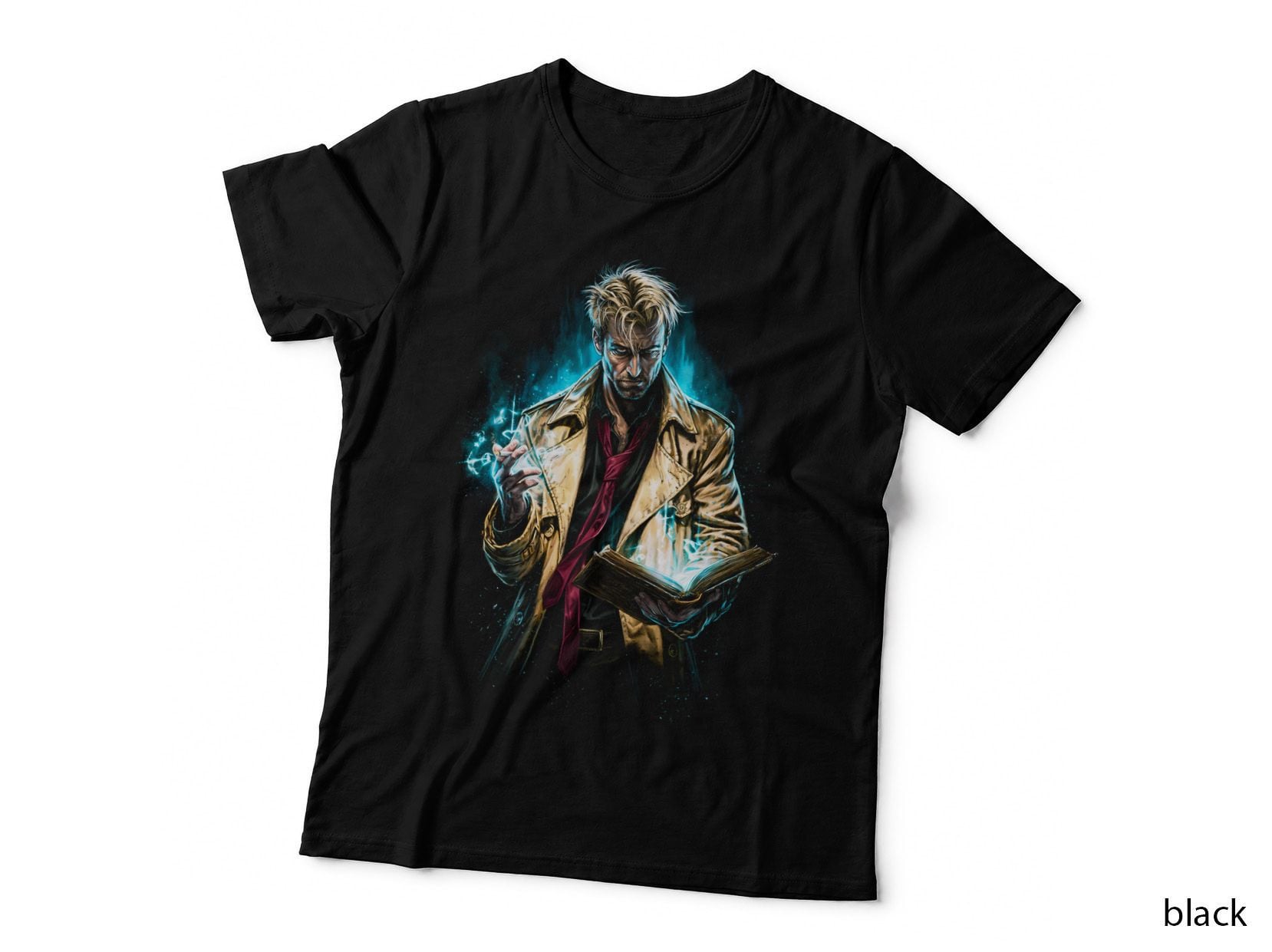 Constantine T-Shirt, Halftone Magic Trench Coat Hero Graphic Tee