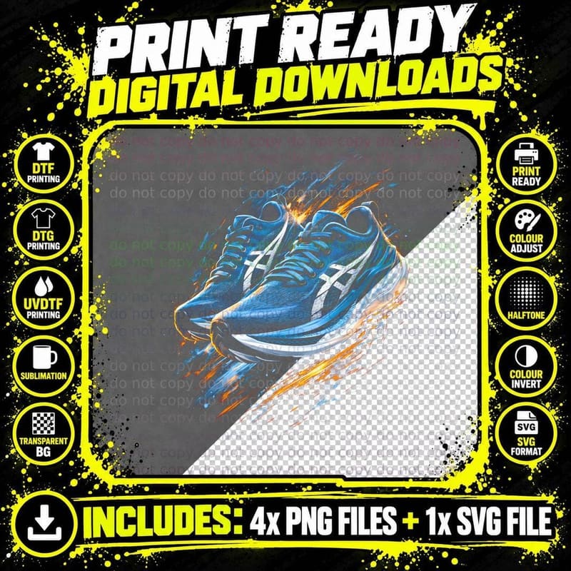 Cyan Pink Splash Runner T-Shirt, Halftone Sneaker Art Png SVG Digital Bundle