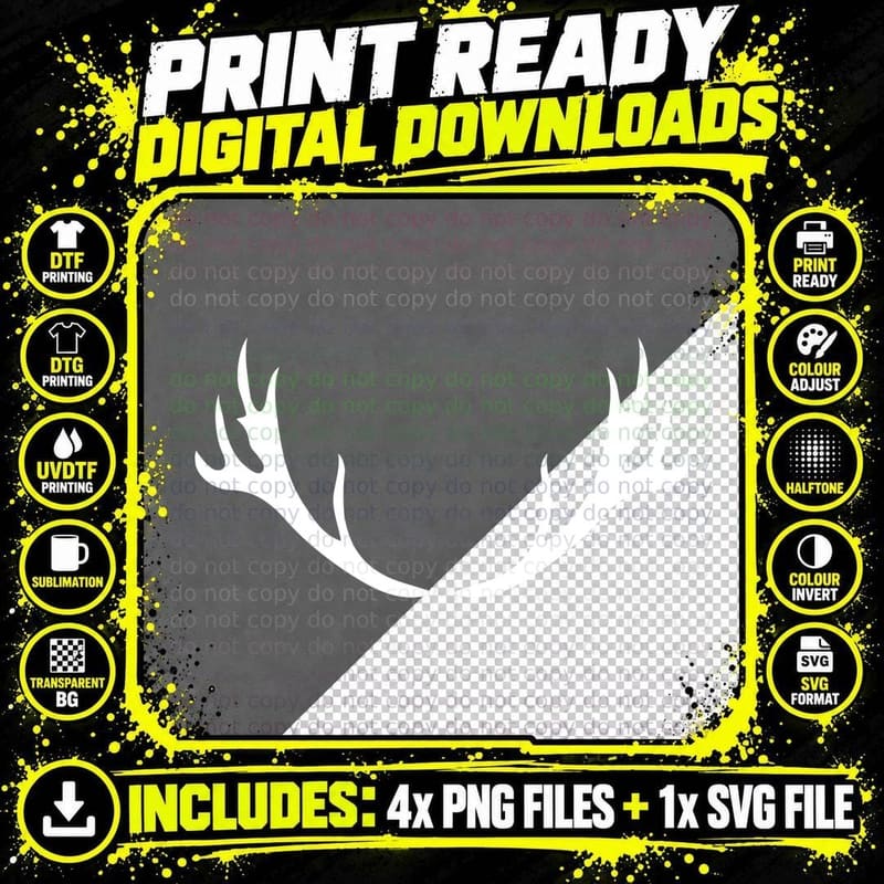 Deer Antlers Silhouette Art T-Shirt, Trendy Graphic Tee Png SVG Digital Bundle