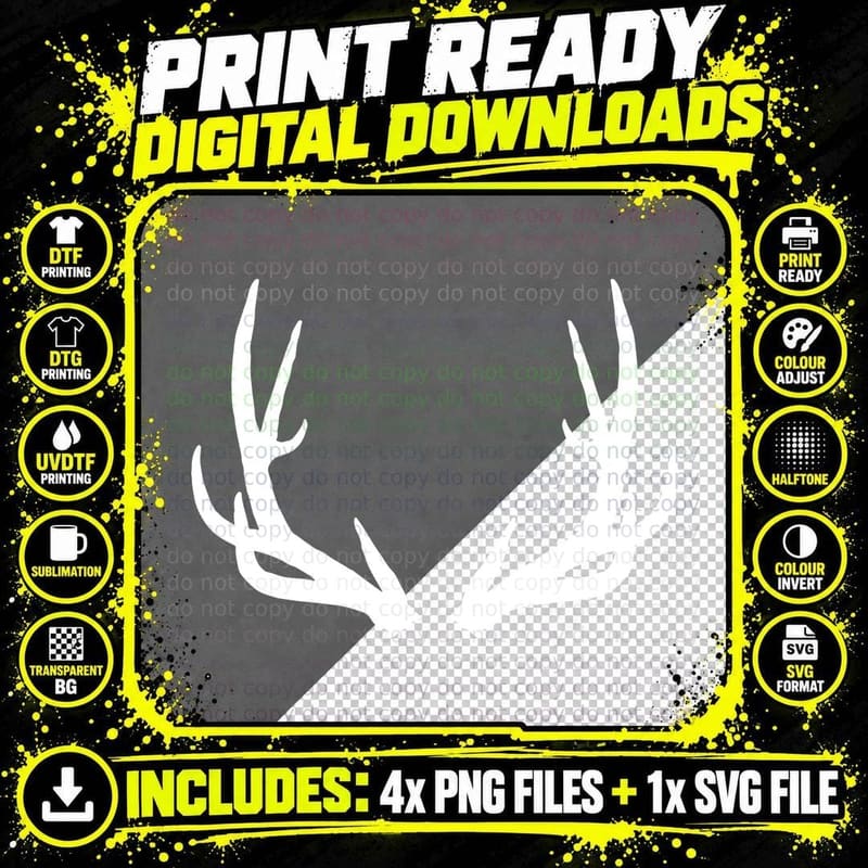 Deer Antlers Silhouette Design T-Shirt Png SVG Digital Bundle