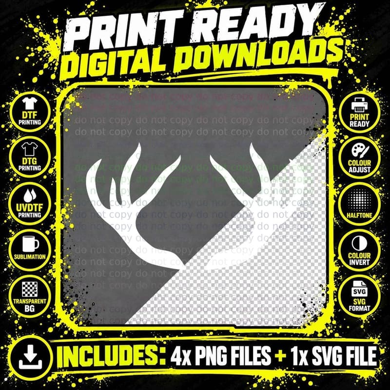 Deer Antlers Silhouette Graphic T-Shirt Png SVG Digital Bundle