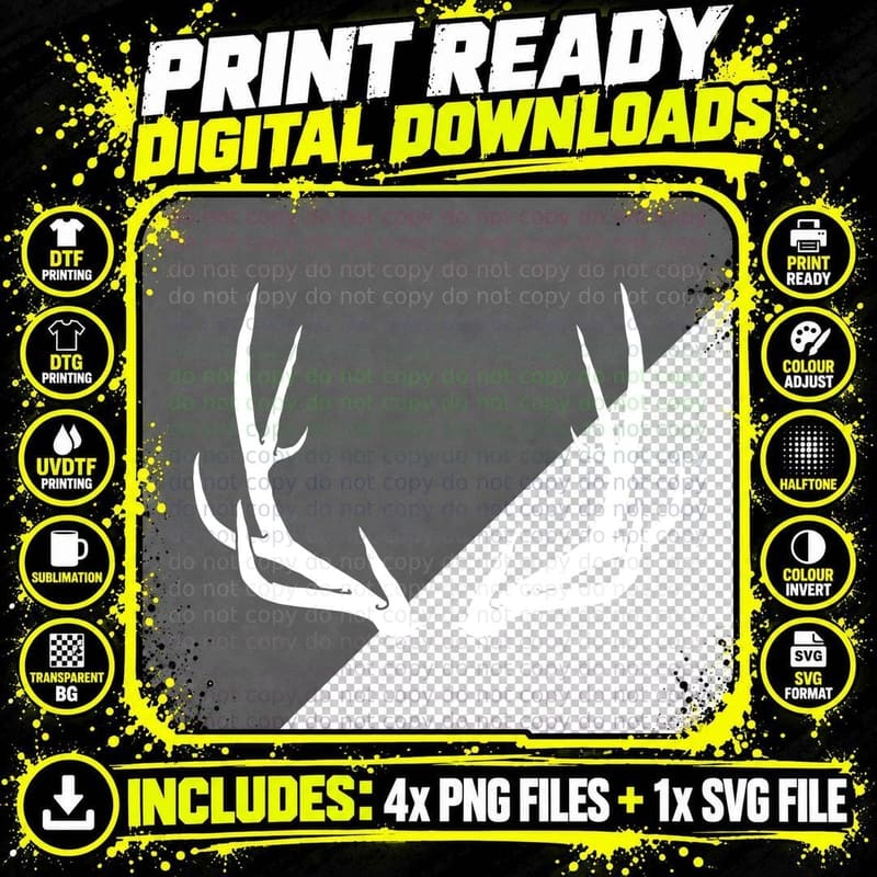 Deer Antlers Silhouette T-Shirt, Trendy Graphic Tee Png SVG Digital Bundle
