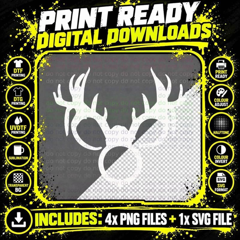 Deer Antlers with Bell Silhouette T-Shirt Png SVG Digital Bundle