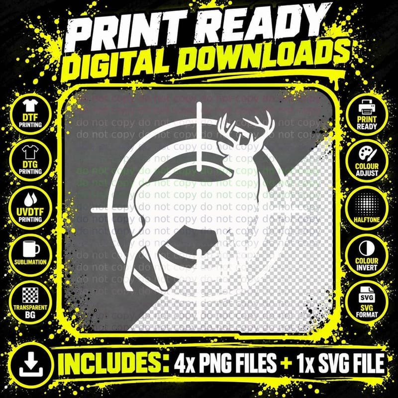 Deer in Crosshairs Silhouette T-Shirt Png SVG Digital Bundle