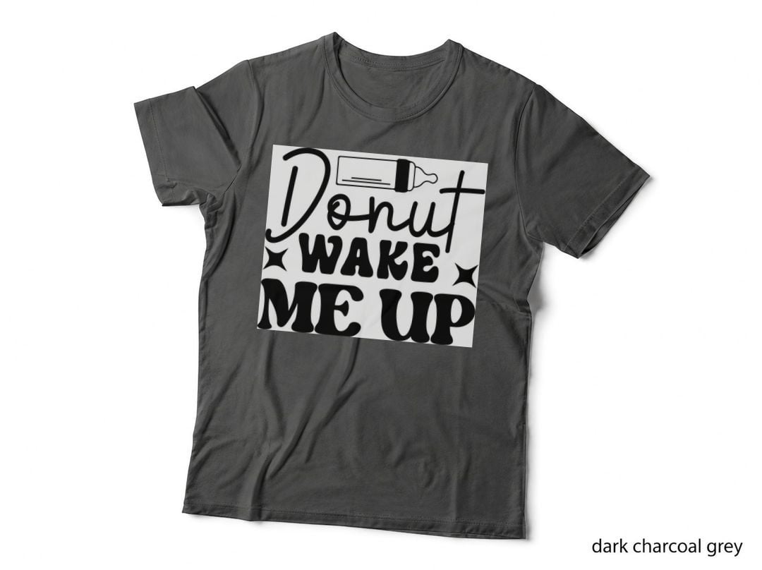 Donut Wake Me up T-Shirt, Black and White Donut Illustration with Graphic Tee