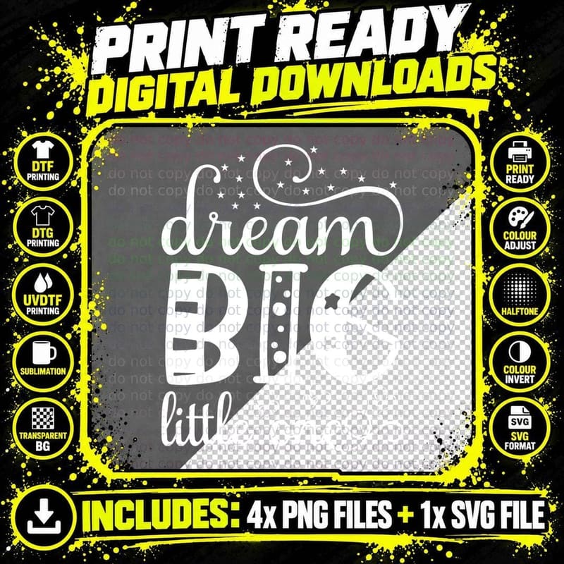 Dream Big Little One Baby T-Shirt, Stars and Hearts on a Png SVG Digital Bundle