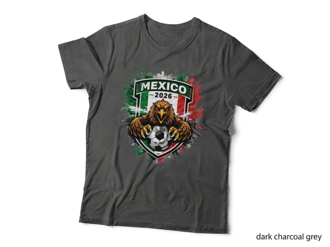 Eagle Mascot Mexico 2026 Green White Red Shield Crest Flag Stripes Paint T-Shirt