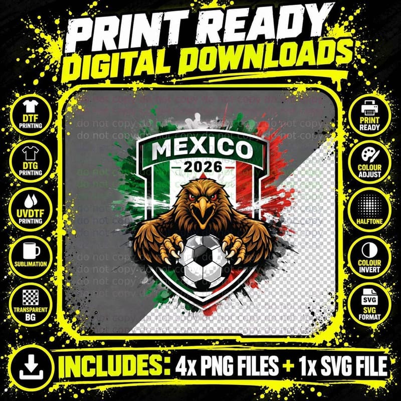 Eagle Mascot Mexico 2026 Green White Red Shield Crest Png SVG Digital Bundle