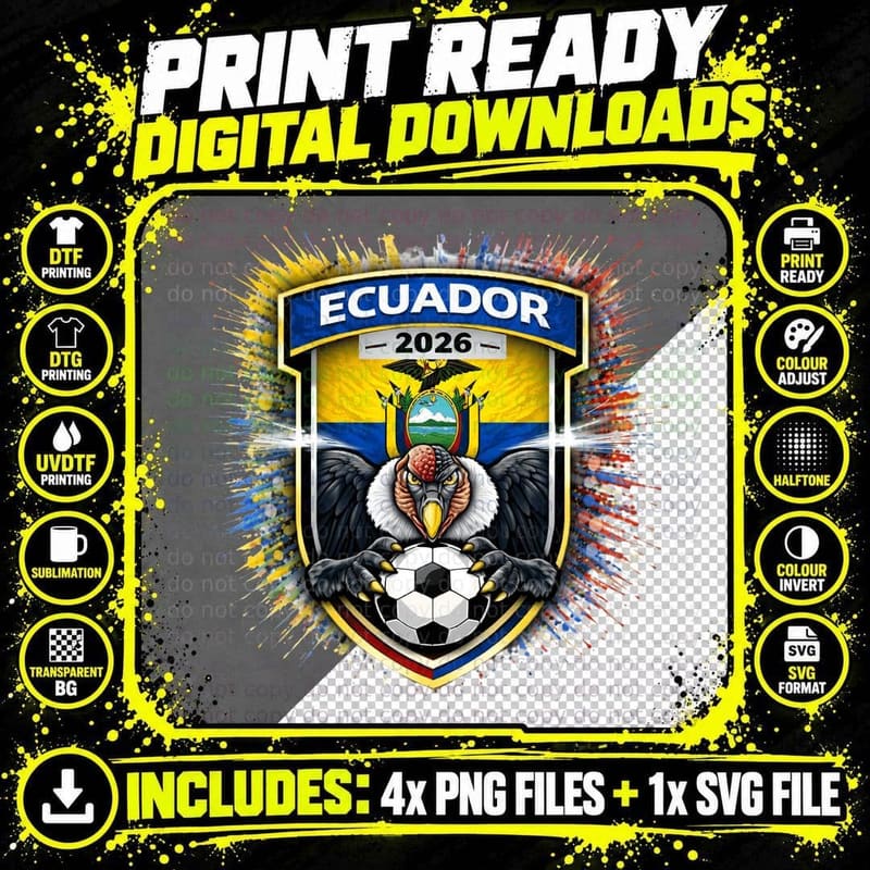 Ecuador 2026 Condor Mascot Shield Crest Flag Splatter Png SVG Digital Bundle