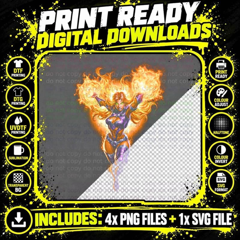 Firestorm T-Shirt, Halftone Flame Head Hero Graphic Tee Png SVG Digital Bundle
