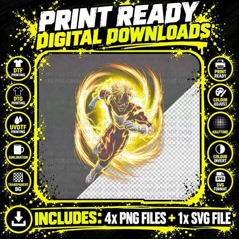 Flash T-Shirt, Halftone Speedster Lightning Hero Graphic Png SVG Digital Bundle