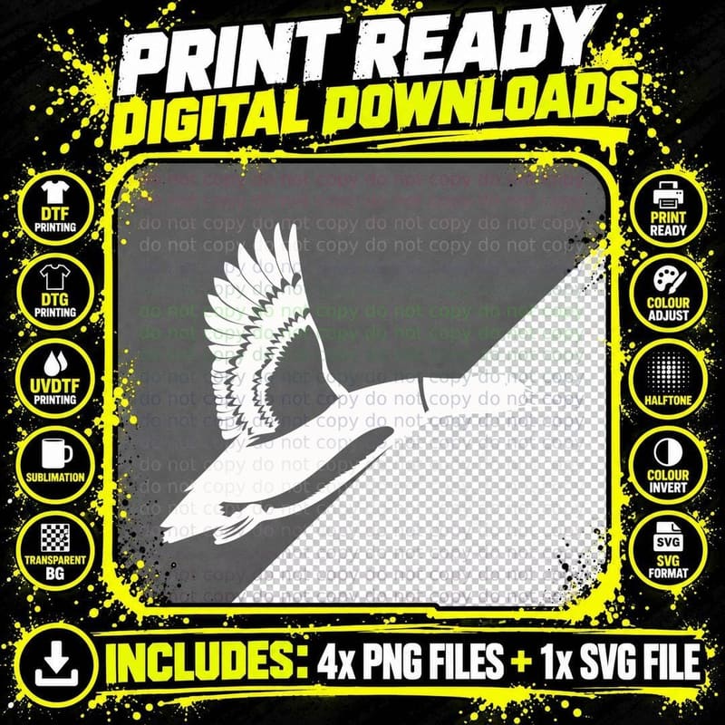 Flying Duck Silhouette Design T-Shirt Png SVG Digital Bundle