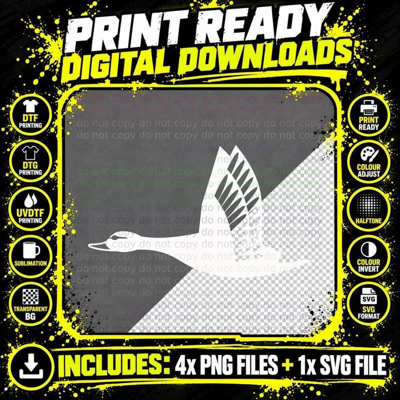 Flying Duck Silhouette T-Shirt, Trendy Graphic Tee Png SVG Digital Bundle