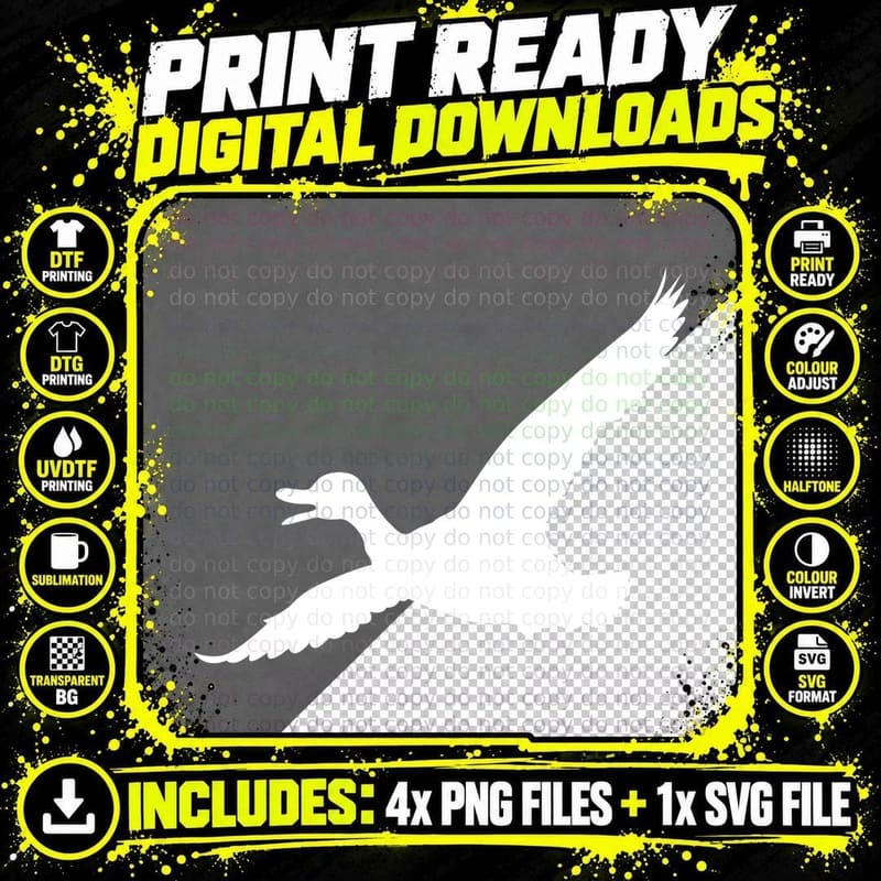 Flying Duck Silhouette T-Shirt, Trendy Graphic Tee Png SVG Digital Bundle