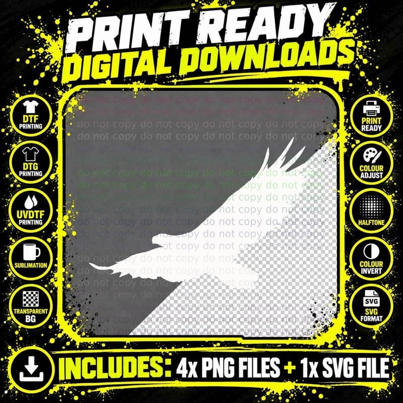Flying Eagle Silhouette T-Shirt, Trendy Graphic Tee Png SVG Digital Bundle