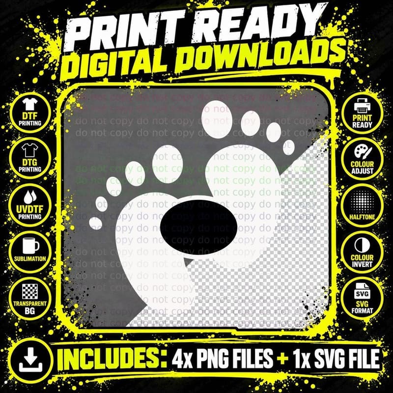 Footprint Silhouette with Dots T-Shirt Png SVG Digital Bundle