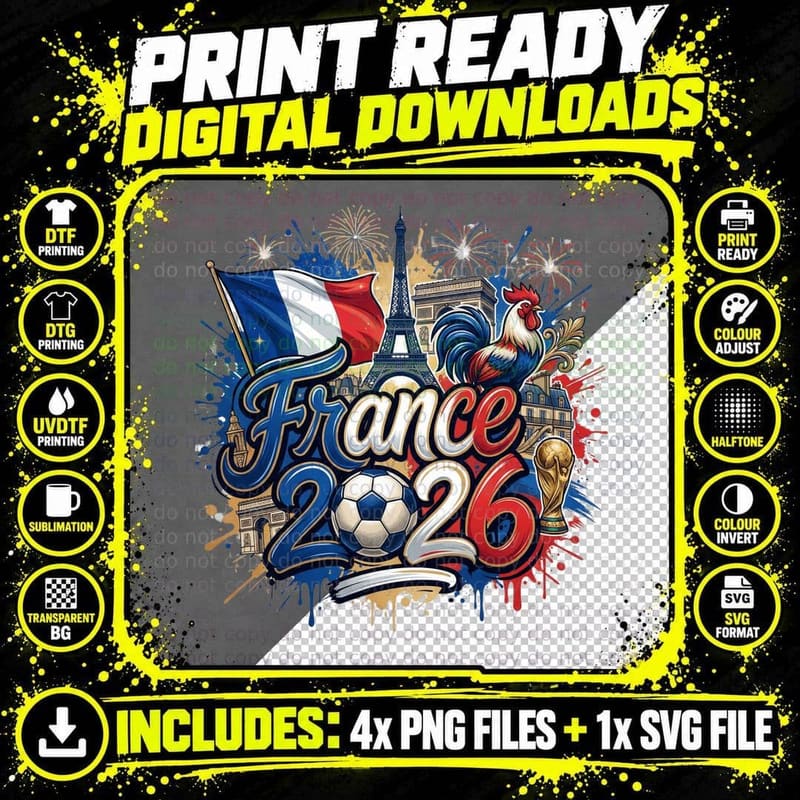 France 2026 Flag Tricolor Eiffel Tower Gallic Rooster Png SVG Digital Bundle
