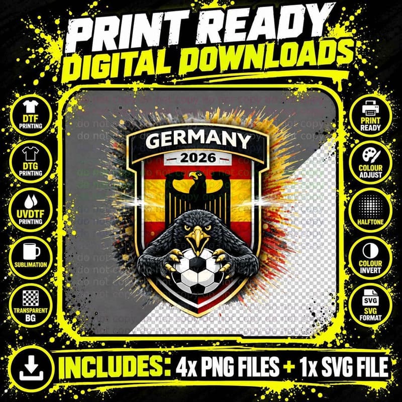 Germany 2026 Eagle Mascot Shield Crest Flag Splatter Png SVG Digital Bundle