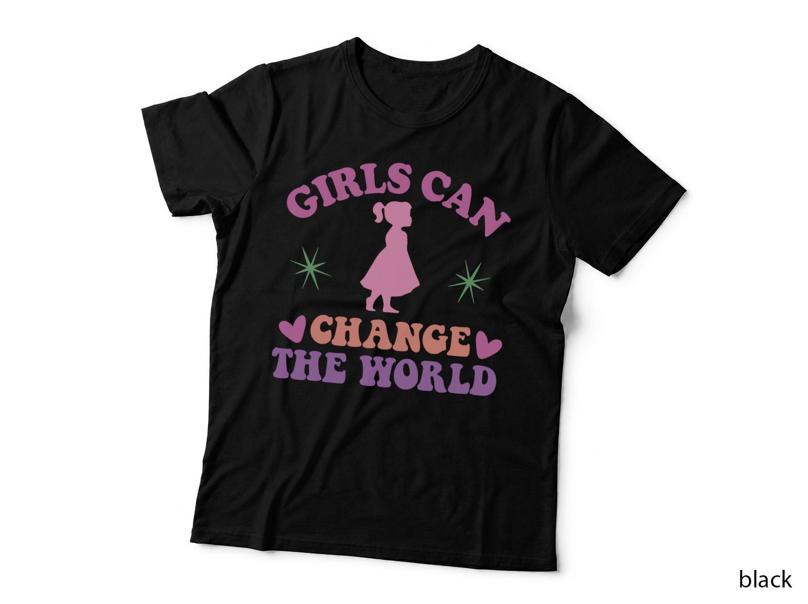 Girls Can Change the World Baby T-Shirt, Girl Silhouette with Stars Graphic Tee