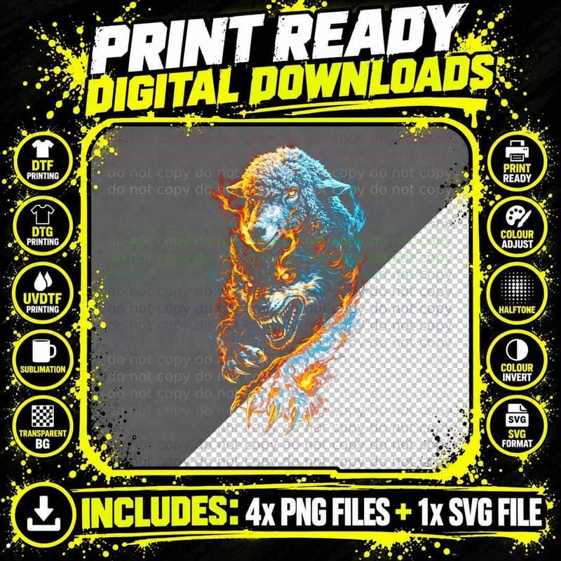 Goat T-Shirt, Halftone Fire and Ice Goat Graphic Tee Png SVG Digital Bundle