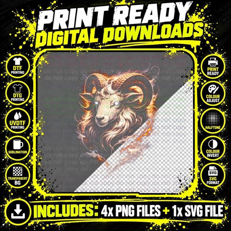 Goat T-Shirt, Halftone Spiral Horn Goat Graphic Tee Png SVG Digital Bundle