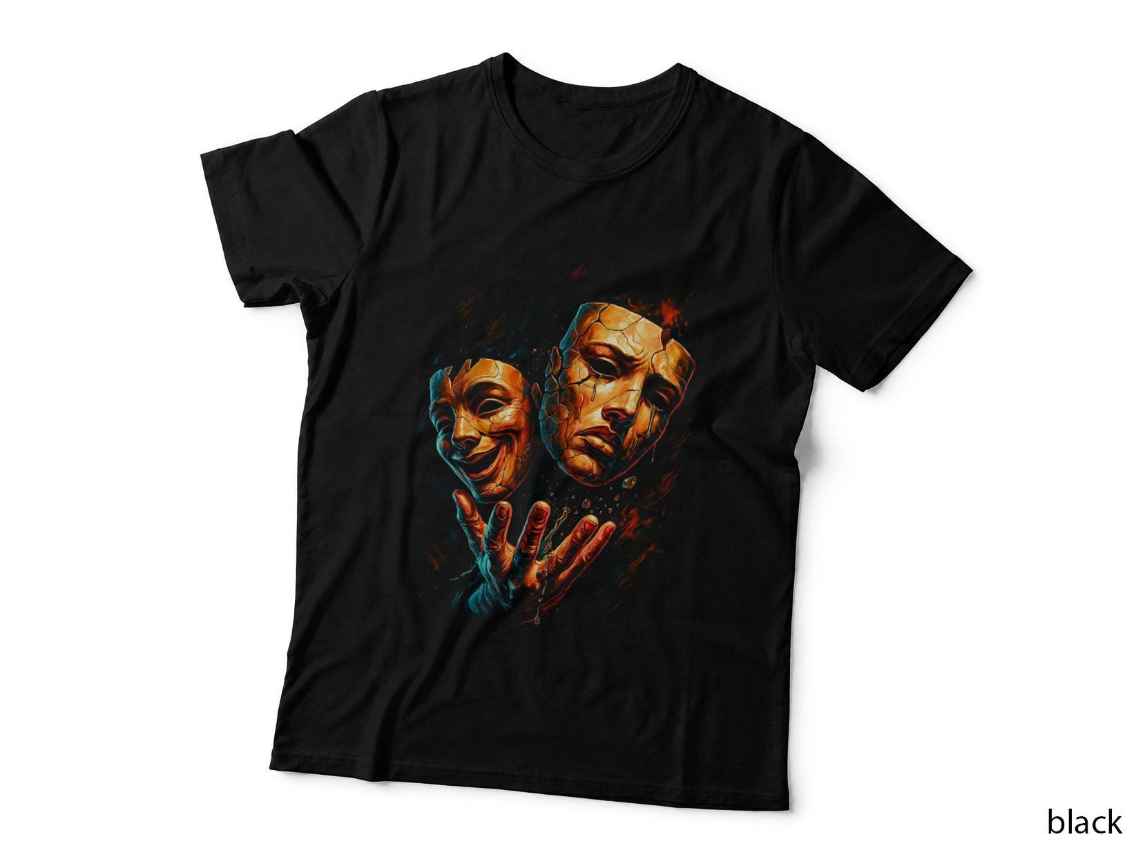 Greek Drama Masks T-Shirt, Halftone Comedy Tragedy Theatre Graphic Tee