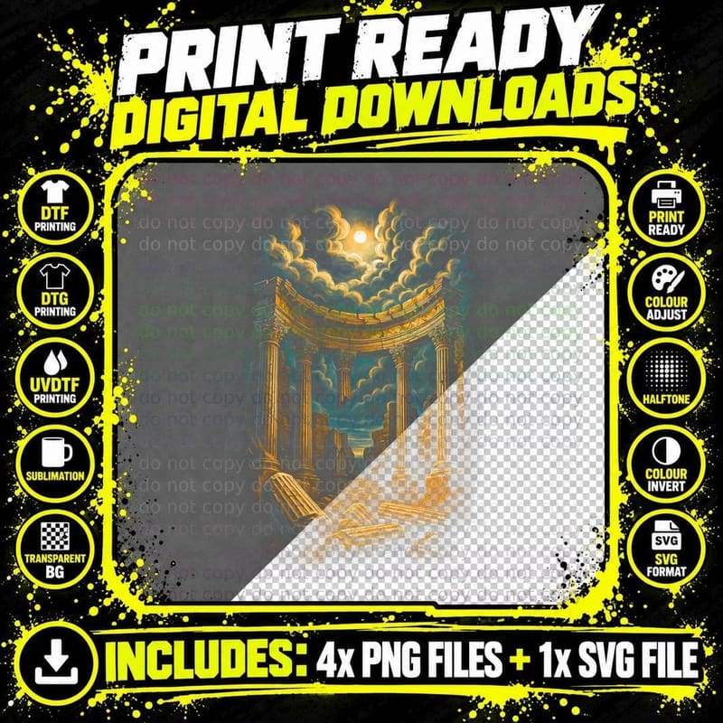 Greek Temple Columns T-Shirt, Halftone Ancient Greece Png SVG Digital Bundle