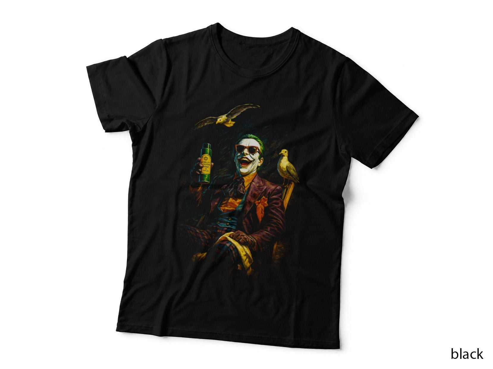 Green Hair Jester T-Shirt, Halftone Comic Villain Graphic Tee, Crazy Clown Shirt