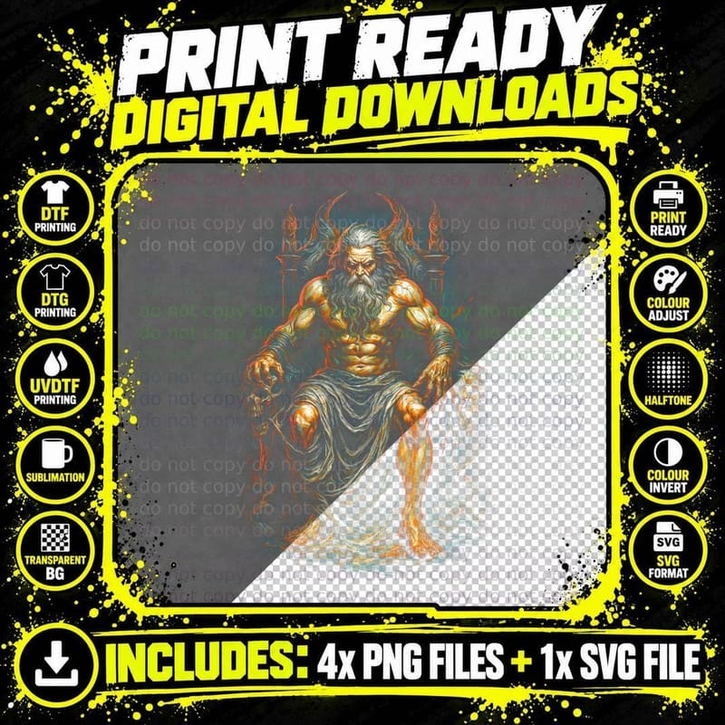 Hades Throne T-Shirt, Halftone Greek Lord of the Dead Png SVG Digital Bundle