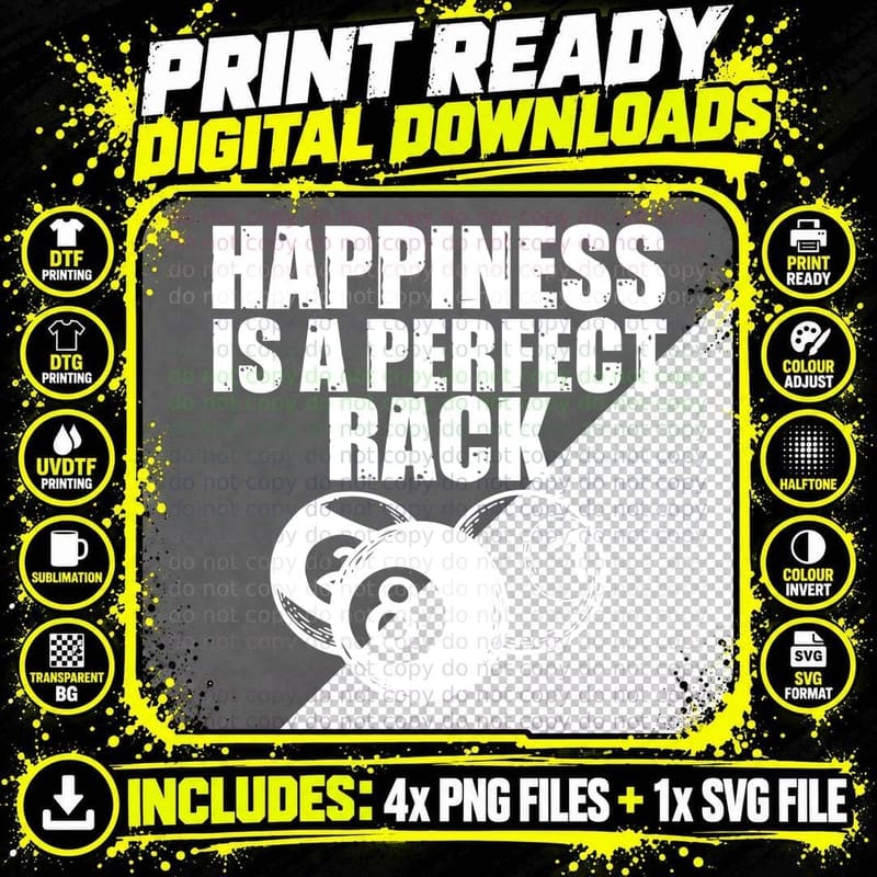 Happiness Is a Perfect Rack Billiards T-Shirt Png SVG Digital Bundle